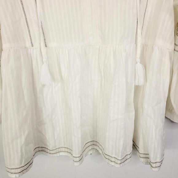 Gap Top Womens Size M Embroidered Tunic Cottagecore V Neck Boho White Peplum - Picture 3 of 10
